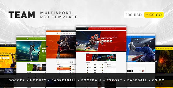 Team — Soccer, Football, Hockey, Basketball, Sport Club and eSport PSD Template