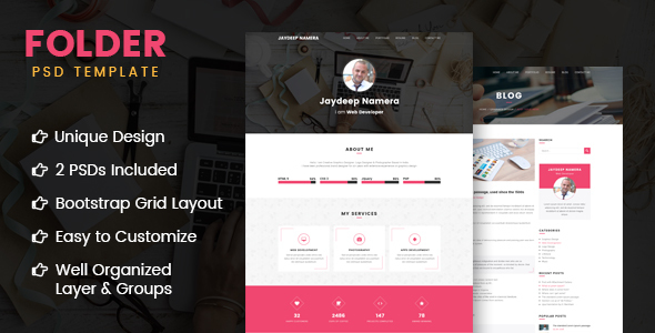 Preview image for Folder -  Freelancer One Page Portfolio & Resume PSD Template