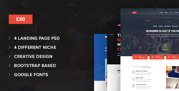 Exo 4 in 1 Multipurpose Landing Page PSD Template