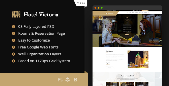 Hotel Victoria - Hotel & Resort Bootstrap PSD Template