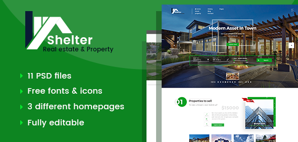 Shelter - Real Estate & Property PSD Template listing image