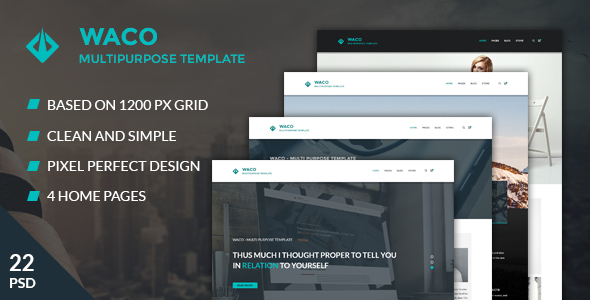 Product preview supplied for Waco — Multipurpose Portfolio & Blog PSD Template