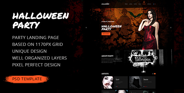 Halloween Party — Landing Page PSD Template product preview