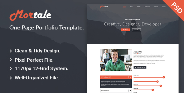 Mortale | One Page Personal Portfolio PSD Template.