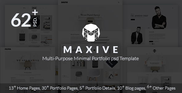 Maxive Multi-Purpose Minimal Agency, Personal, Photography, Portfolio PSD Template