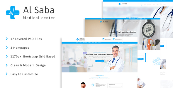 Product preview supplied for Al-Saba Health and Medical PSD Template