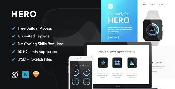 Preview image for Hero - Responsive Email + Themebuilder Access