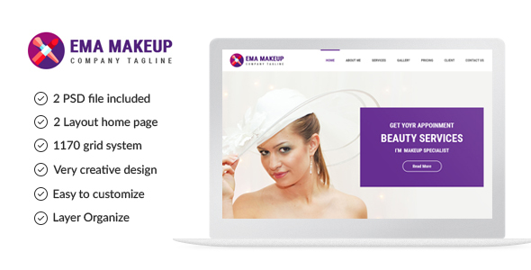 One Page Beauty Salon Makeup PSD Template