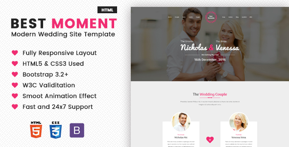 Product preview supplied for Best Moments - Mordern Wedding Site Template