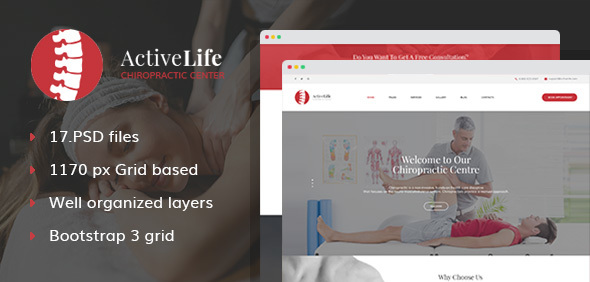 Preview image for Active Life - Chiropractors and Massage PSD Template