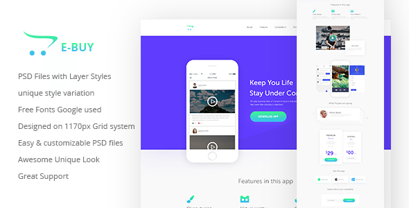 E-Buy Apps Landing PSD Template