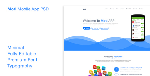 Moti App PSD Landing Page PSD Template