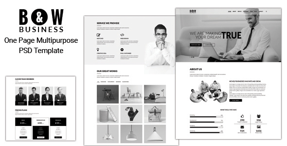 B&W - One Page Multipurpose PSD Template
