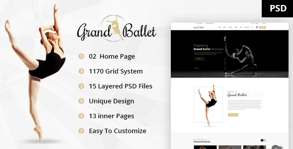 Preview image for Grand Ballet - Dancing Academy PSD Template