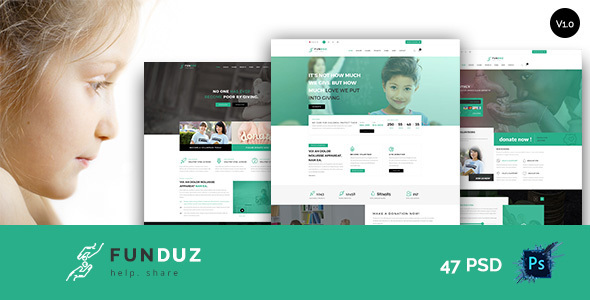 FunDuz - Charity Crowdfunding & Volunteers  PSD Template