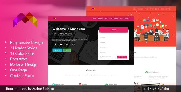 Moharram - Material Design Startup Landing Template listing image