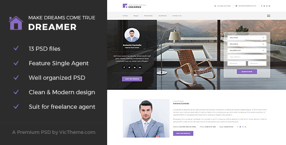 Dreamer - Single Property Agent PSD Template