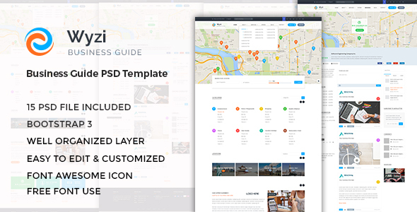WYZI - Business Directory with Social Media Look PSD Template