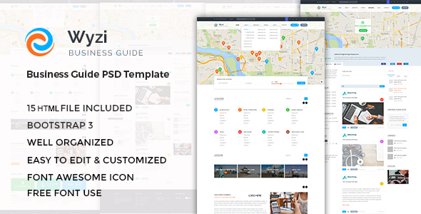 WYZI - Responsive Business Directory with Social Media Look HTML Template