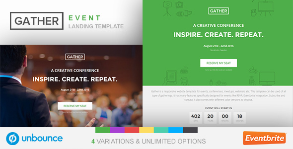 Product preview supplied for Unbounce Event Landing Page Template - Gather