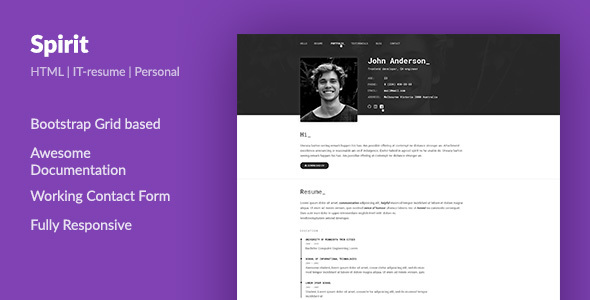 Preview image for SpirIT — Portfolio & Resume HTML Template for Developers, Programmers and Freelancers.