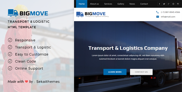 Product preview supplied for Big Move - Responsive Transport & Logistics HTML Template