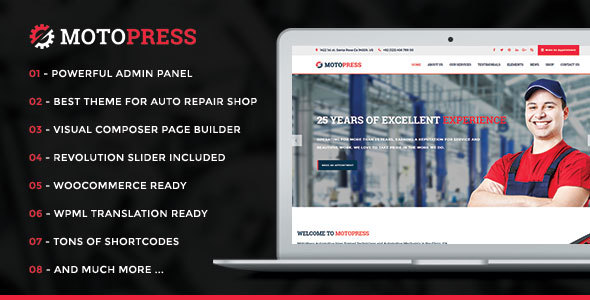 MotoPress - Auto Repair & Mechanic Shop WordPress Theme product preview
