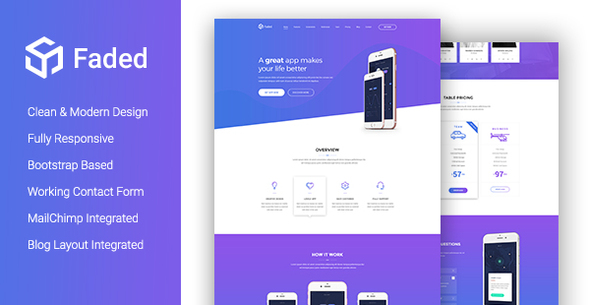 Product preview supplied for Faded - Creative App Landing Page Template With Blog + RTL