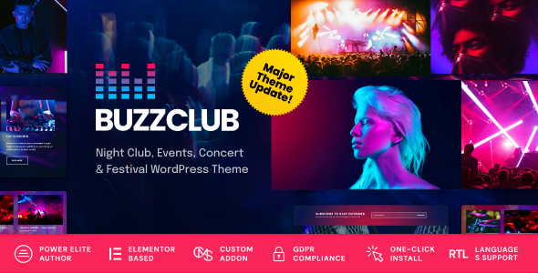 Product preview supplied for Buzz Club - Night Club, DJ & Music Festival Event WordPress Theme