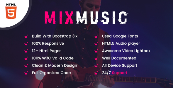 Preview image for MixMusic -  Music, Band & Radio HTML5 Template