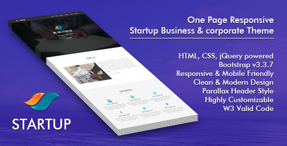 Startup : One Page Responsive Startup Business & Corporate Template listing image