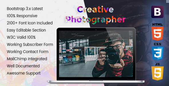 Product preview supplied for Photography HTML5 Template