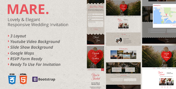Product preview supplied for Mare - Lovely & Elegant Wedding Invitation Landing Page