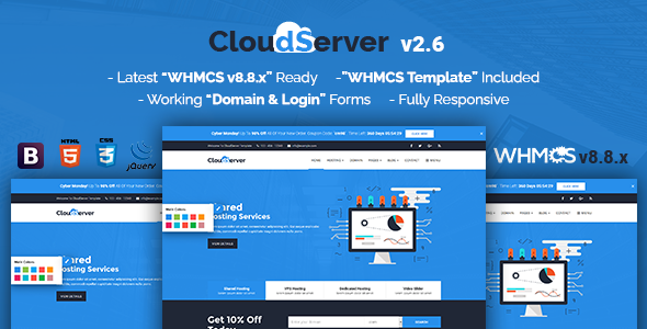 Product preview supplied for CloudServer | Responsive HTML5 Technology, Web Hosting and WHMCS Template
