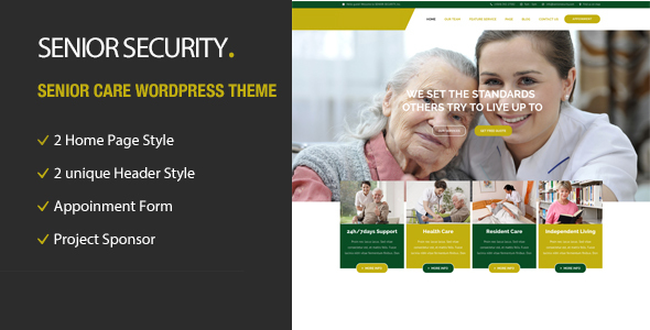 Product preview supplied for Senior Security - Senior Care WordPress Theme