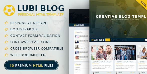 Lubi - Personal Blog HTML Template product preview