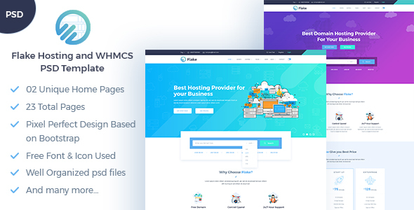 Preview image for Flake Domain Hosting and Technology PSD Template