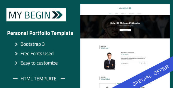 Product preview supplied for My Begin - Personal Portfolio HTML Template