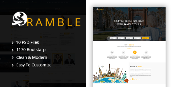 Preview image for Ramble - Tour & Travel PSD Template