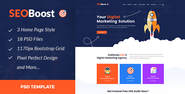 SEOBoost - SEO & Digital Marketing Agency PSD Template product preview