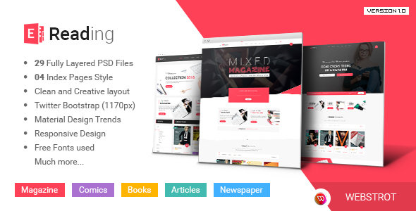 E-Reading Magazines Library eCommerce PSD Theme