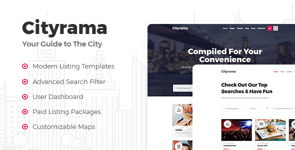 Product preview supplied for Cityrama - Listing & City Guide WordPress Theme