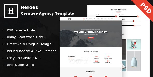 Heroes | Creative One-Page PSD Template.
