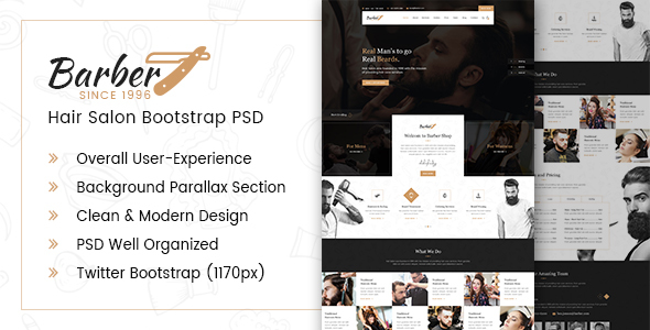Barber - Hair Salon Bootstrap PSD Template