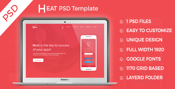 Preview image for HEAT - Apps Landing PSD Template