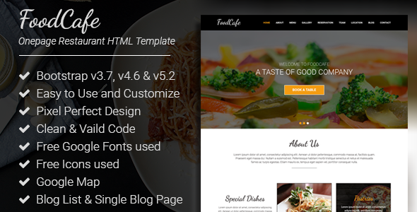 FoodCafe - Onepage Restaurant Responsive HTML Template listing image
