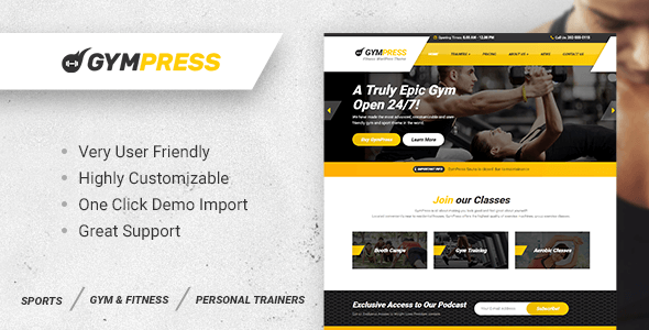 Preview image for GymPress — WordPress Theme for Fitness and Personal Trainers