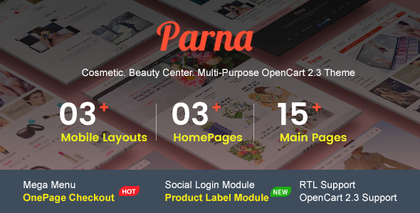 Preview image for Parna - Multipurpose Responsive OpenCart 2.3 Theme | Cosmetic | Beauty Center | Fashion Store