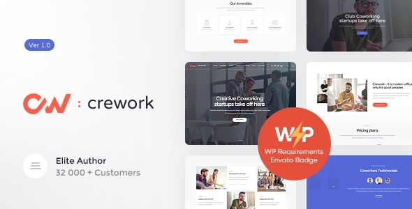 Product preview supplied for Crework | Coworking and Creative Space WordPress Theme