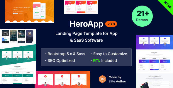 Preview image for HeroApp - Software App & SaaS Landing Page Bootstrap 5 Template